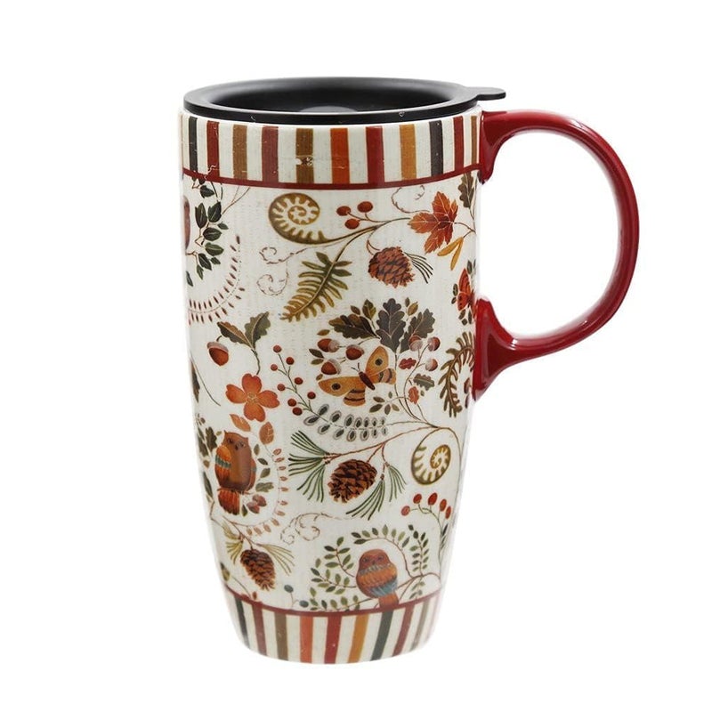 Topadorn 17 oz Tall Ceramic Travel Mugs Coffee Cup with Sealed Lid and Handle, Perfect for Coffee and Tea, Holiday Gift Her Him, Flower - Image 1